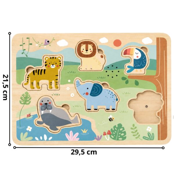 TOOKY TOY Drewniana Układanka Montessori Interaktywne Puzzle Dźwiękowe Dzikie Zwierzęta Safari - 007