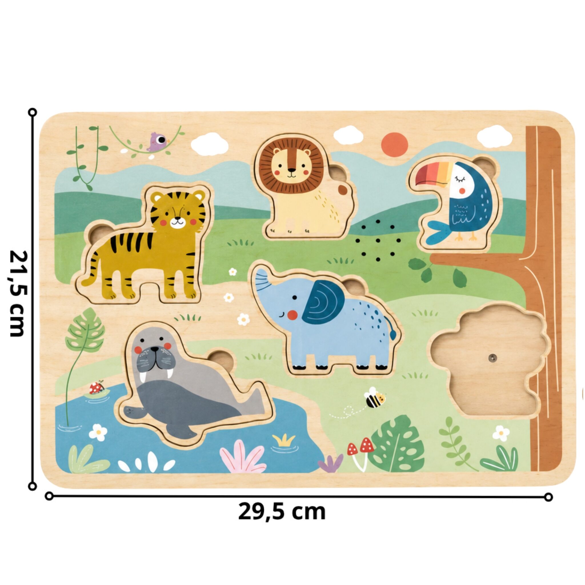 TOOKY TOY Drewniana Układanka Montessori Interaktywne Puzzle Dźwiękowe Dzikie Zwierzęta Safari - 007