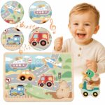 Drewniane Puzzle z Dźwiękiem Tooky Toy - Pierwsze Auta i Syreny - 002