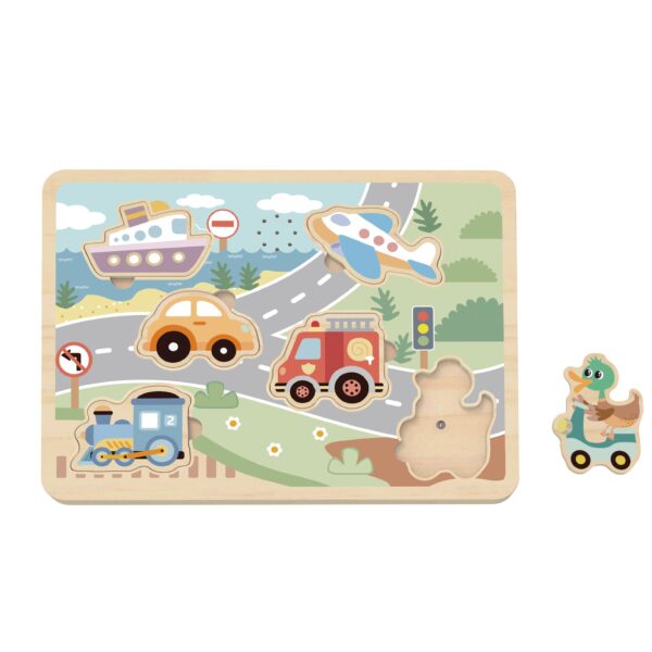 Drewniane Puzzle z Dźwiękiem Tooky Toy - Pierwsze Auta i Syreny - 003