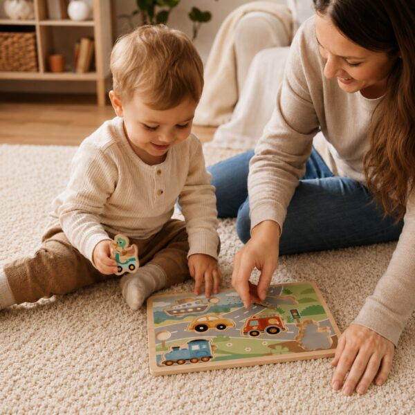 Drewniane Puzzle z Dźwiękiem Tooky Toy - Pierwsze Auta i Syreny - 005