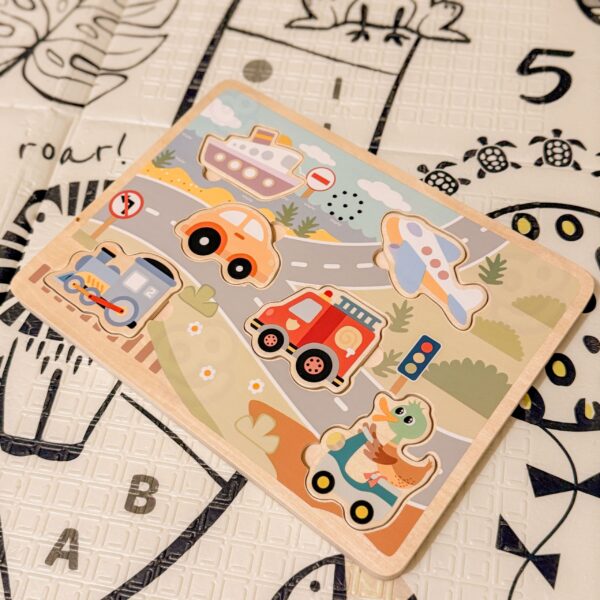 Drewniane Puzzle z Dźwiękiem Tooky Toy - Pierwsze Auta i Syreny - 007