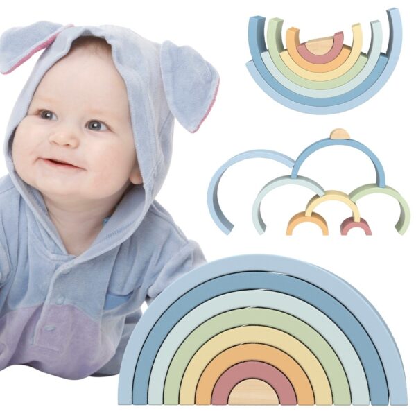 Pastelowa Drewniana Tęcza Tooky Toy - Kreatywne Klocki Montessori