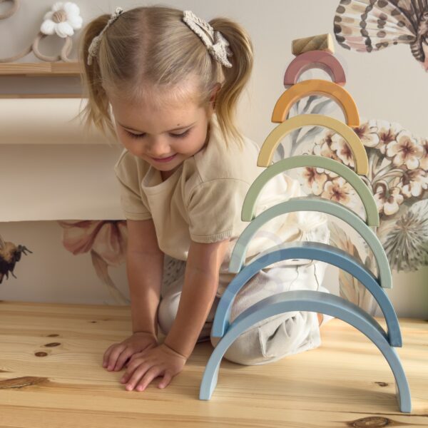 Pastelowa Drewniana Tęcza Tooky Toy - Kreatywne Klocki Montessori - 002