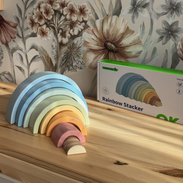 Pastelowa Drewniana Tęcza Tooky Toy - Kreatywne Klocki Montessori - 004
