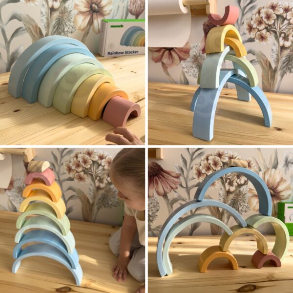 Pastelowa Drewniana Tęcza Tooky Toy - Kreatywne Klocki Montessori - 005