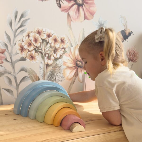 Pastelowa Drewniana Tęcza Tooky Toy - Kreatywne Klocki Montessori - 008
