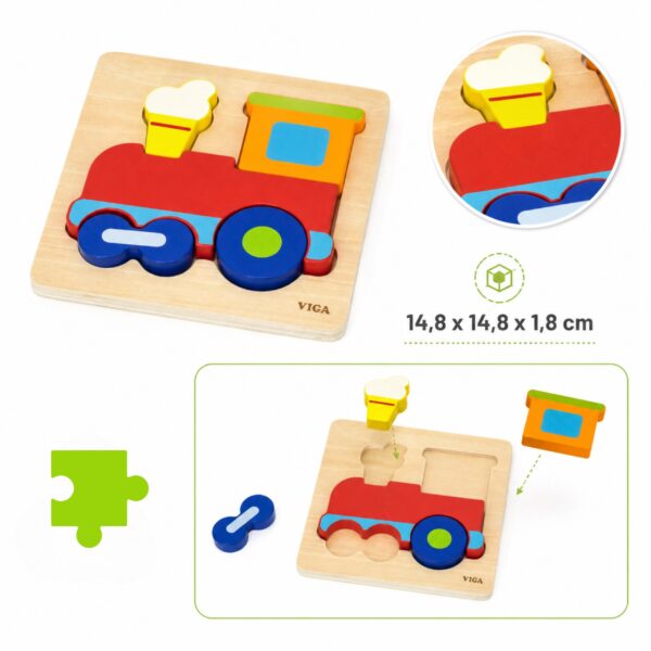 VIGA Drewniana Układanka Edukacyjna Montessori Pociąg - 004