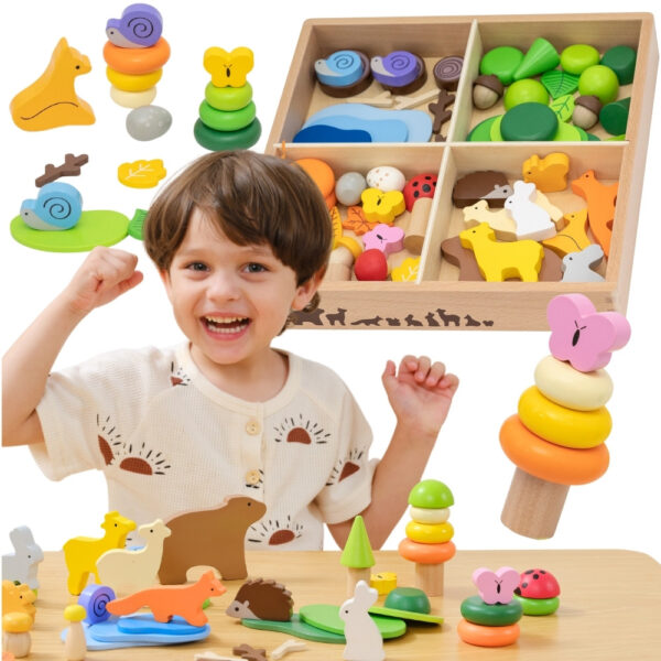 export Klocki Drewniane Leśne Opowieści Viga – Układanka Sorter Montessori 58 szt.