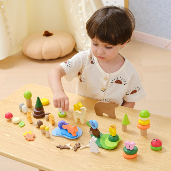 Klocki Drewniane Leśne Opowieści Viga – Układanka Sorter Montessori 58 szt. - 005
