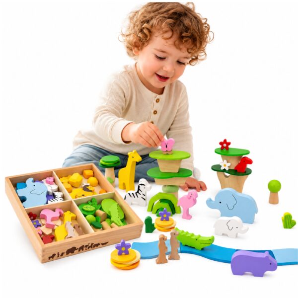 Zestaw Klocków Drewnianych Tropikalna Przygoda Viga 55 el. Montessori - 008
