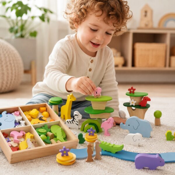 Zestaw Klocków Drewnianych Tropikalna Przygoda Viga 55 el. Montessori - 010