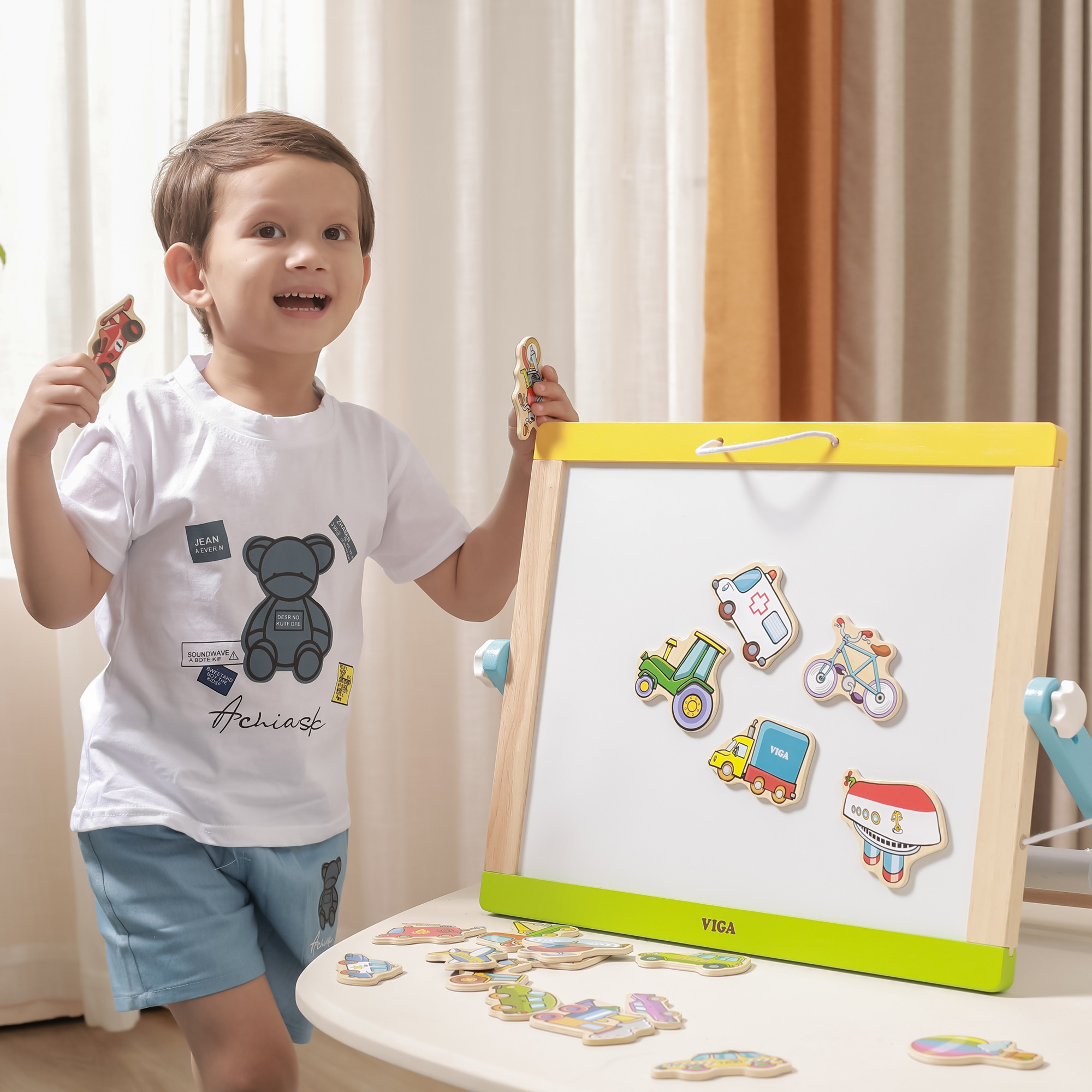 Drewniane Magnesy Pojazdy 20 szt. Lądowe Wodne Powietrzne 18m+ - VIGA" - 005