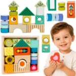 CLASSIC WORLD Drewniane Klocki Sensoryczne 7 Funkcji Układanka Multifunkcyjna Kształty Dźwięk MONTESSORI 14 el. - 001