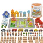 Drewniane miasto klocki edukacyjne z planszą i autami - Viga - 011