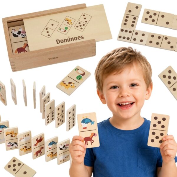 VIGA Drewniane Domino 2w1 Zwierzęta i Liczby - 001