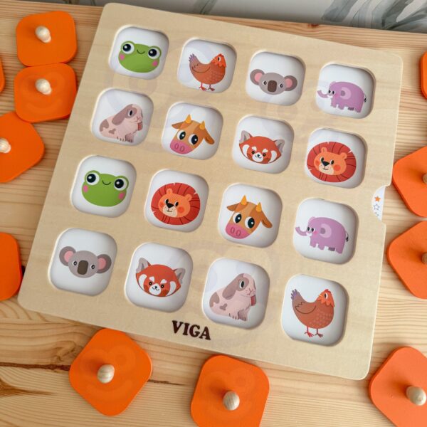 Drewniana Tablica Memory z Wymiennymi Kartami 10w1 Montessori Viga - 003