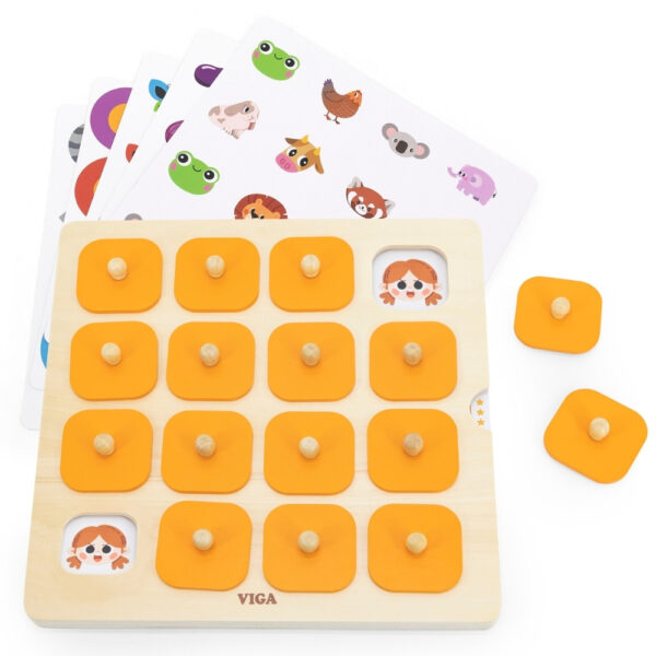 Drewniana Tablica Memory z Wymiennymi Kartami 10w1 Montessori Viga - 014