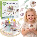 WOOPIE GREEN Drewniany Tort Urodzinowy do Krojenia Na Rzepy 27el. - 001