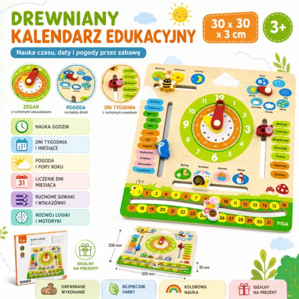 Kalendarz Magnetyczny Angielski dla Dzieci - Nauka Czasu i Pogody Viga - 010