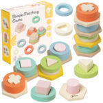 Edukacyjna układanka wieża sorter kształtów drewno kauczukowe - Classic World - 001