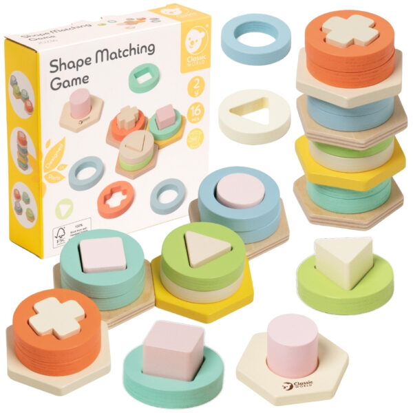 export Edukacyjna układanka wieża sorter kształtów drewno kauczukowe - Classic World