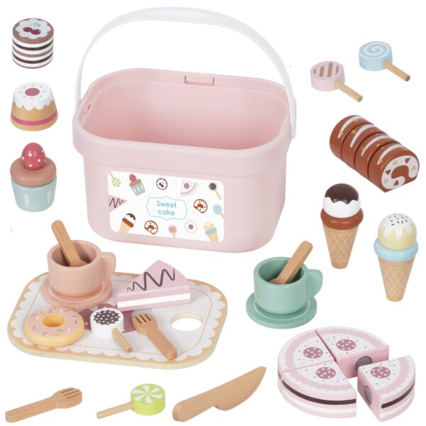 TOOKY TOY Sweet Cake Drewniany Zestaw Słodkości w Pudełku Cukiernia Lodziarnia - 006