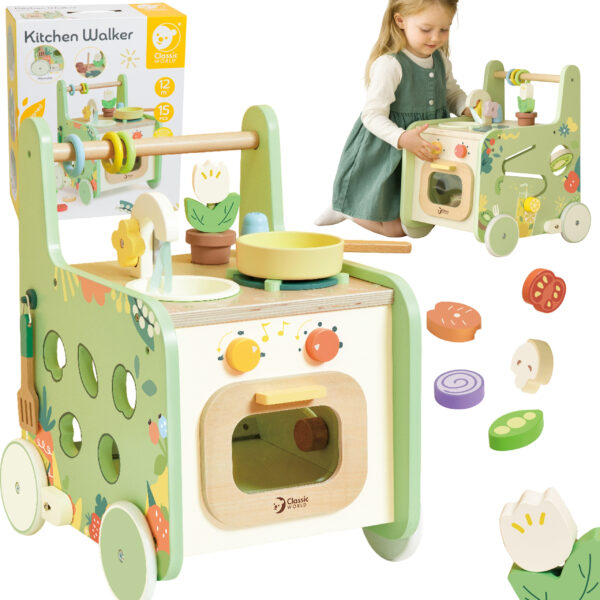 Drewniany pchacz edukacyjny 2w1 Kuchnia Montessori Classic World