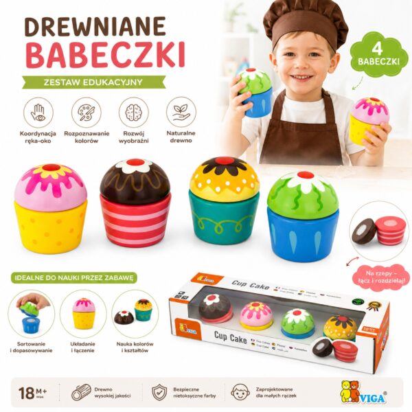 Viga Drewniane Ciasteczka Babeczki  4szt - 011