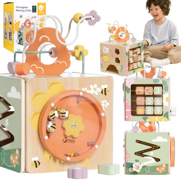 CLASSIC WORLD Drewniana Kostka Edukacyjna Sensoryczna 5w1 - 001