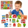 TOOKY TOY Drewniany Zestaw Budynków i Figurek Miasto - 002