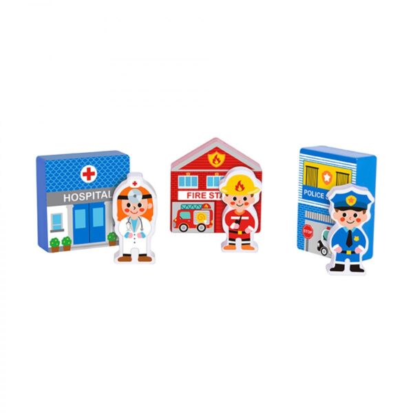 TOOKY TOY Drewniany Zestaw Budynków i Figurek Miasto - 007