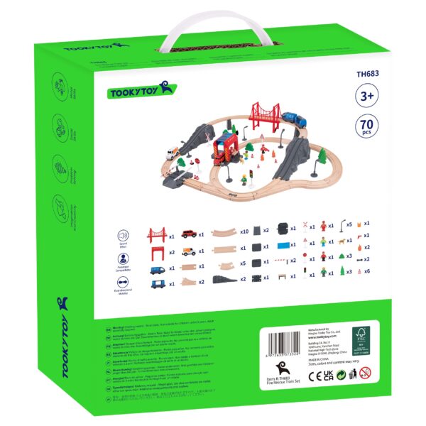 Tooky Toy Drewniana Kolejka Elektryczna Straż Pożarna Efekty Dźwiękowe 70 el. FSC - 013