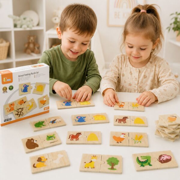 VIGA Drewniane Puzzle Nakarm Zwierzątko Co jedzą Zwierzęta Układanka - 009