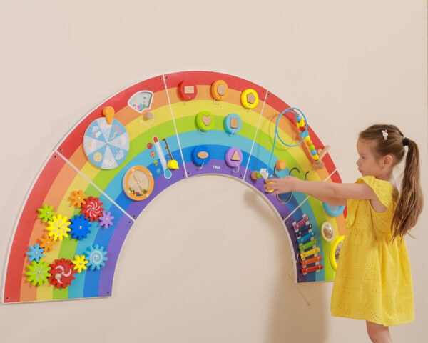 VIGA Drewniana Tablica Sensoryczno-Manipulacyjna EDU Tęcza Certyfikat FSC - 005