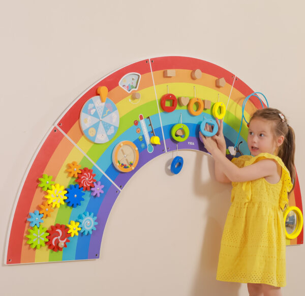 VIGA Drewniana Tablica Sensoryczno-Manipulacyjna EDU Tęcza Certyfikat FSC - 003