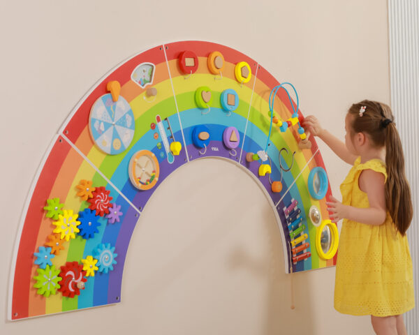 VIGA Drewniana Tablica Sensoryczno-Manipulacyjna EDU Tęcza Certyfikat FSC - 012