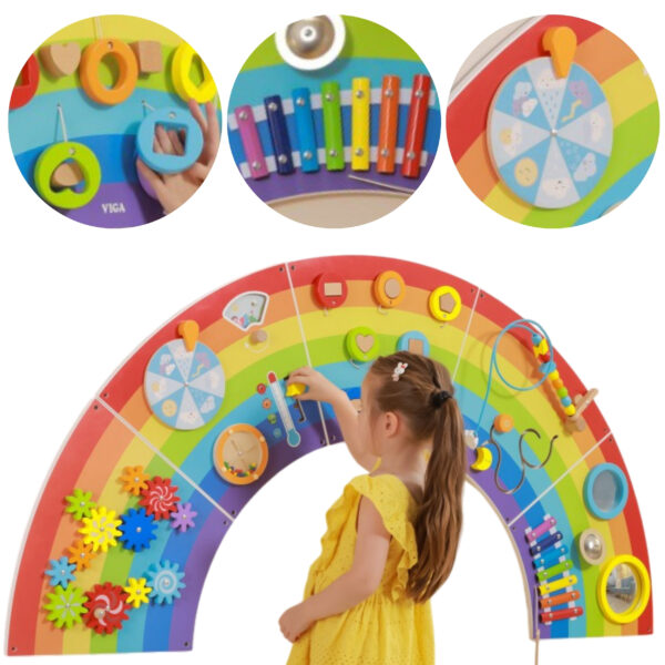 VIGA Drewniana Tablica Sensoryczno-Manipulacyjna EDU Tęcza Certyfikat FSC - 001