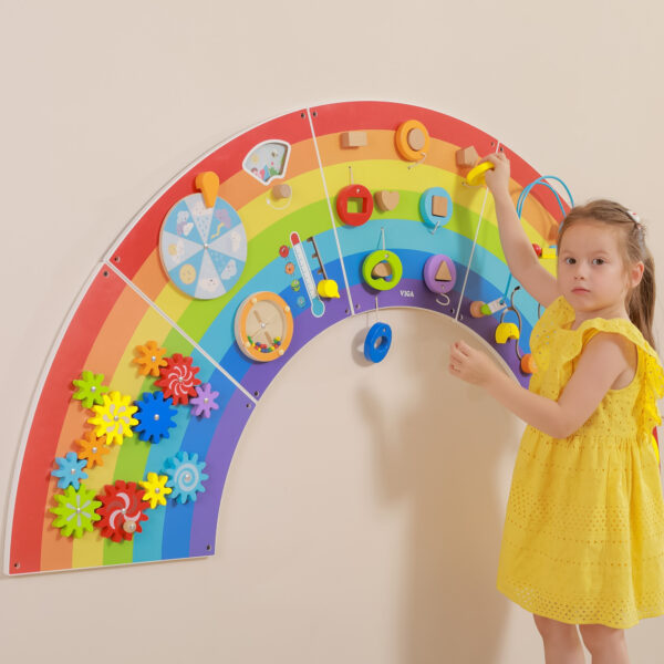 VIGA Drewniana Tablica Sensoryczno-Manipulacyjna EDU Tęcza Certyfikat FSC - 006