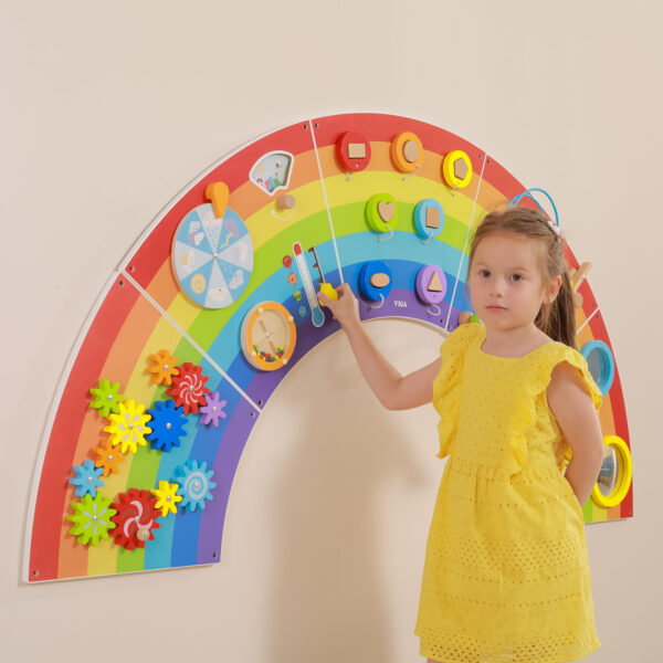 VIGA Drewniana Tablica Sensoryczno-Manipulacyjna EDU Tęcza Certyfikat FSC - 007
