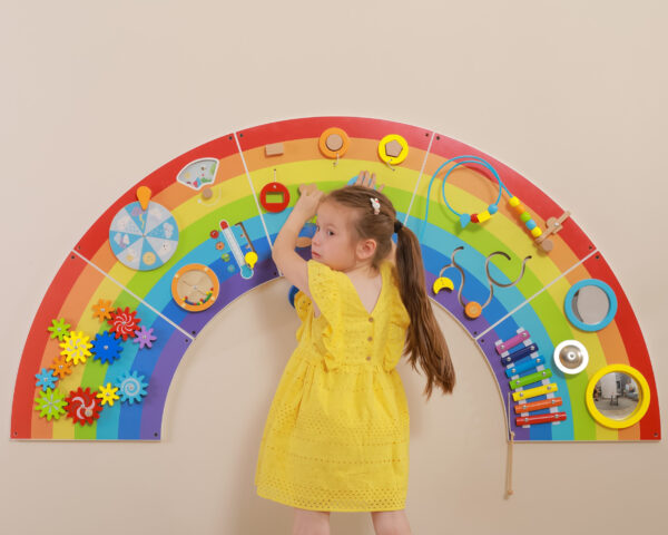 VIGA Drewniana Tablica Sensoryczno-Manipulacyjna EDU Tęcza Certyfikat FSC - 009