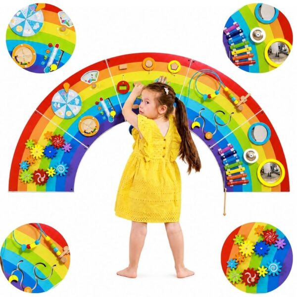 VIGA Drewniana Tablica Sensoryczno-Manipulacyjna EDU Tęcza Certyfikat FSC - 013