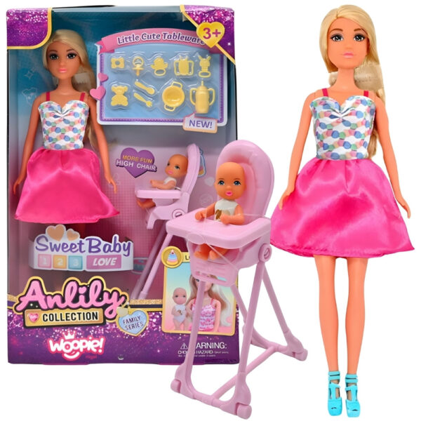 WOOPIE ROYAL Lalka Lily Bobas Krzesełko do Karmienia Zestaw Akcesoria - 001