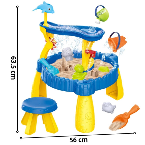 WOOPIE Stolik Wodny XL z Krzesełkiem 2w1 Piaskownica Delfinek 12el. - 006