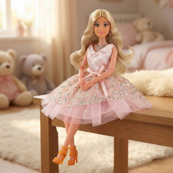 WOOPIE ROYAL Lalka Lily 30 cm Długie Blond Włosy Różowa Suknia Biżuteria - 002