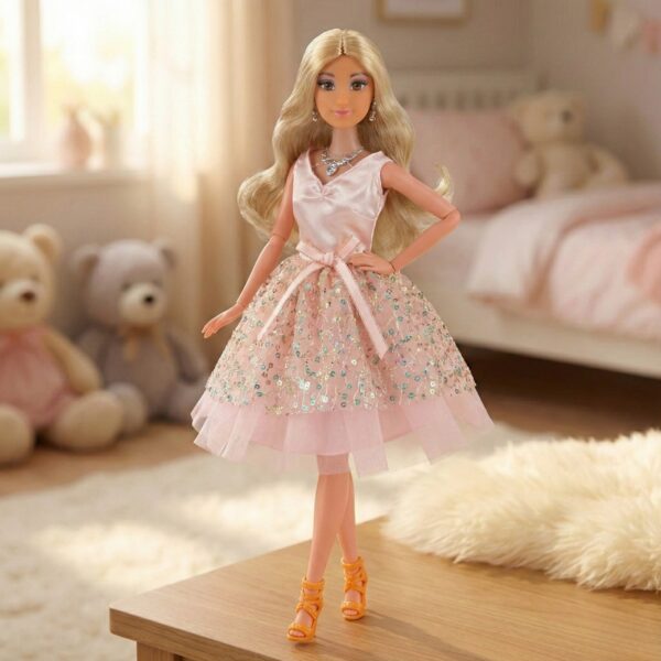 WOOPIE ROYAL Lalka Lily 30 cm Długie Blond Włosy Różowa Suknia Biżuteria - 004