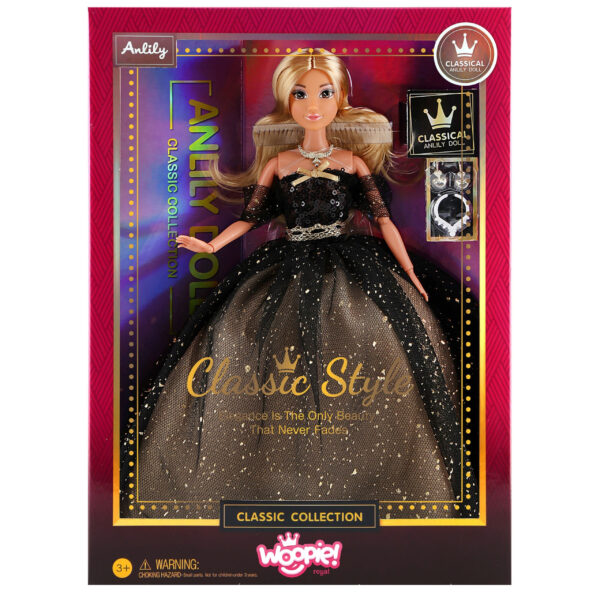 WOOPIE ROYAL Lalka Lily 30 cm Długie Blond Włosy Czarna Suknia Balowa - 004
