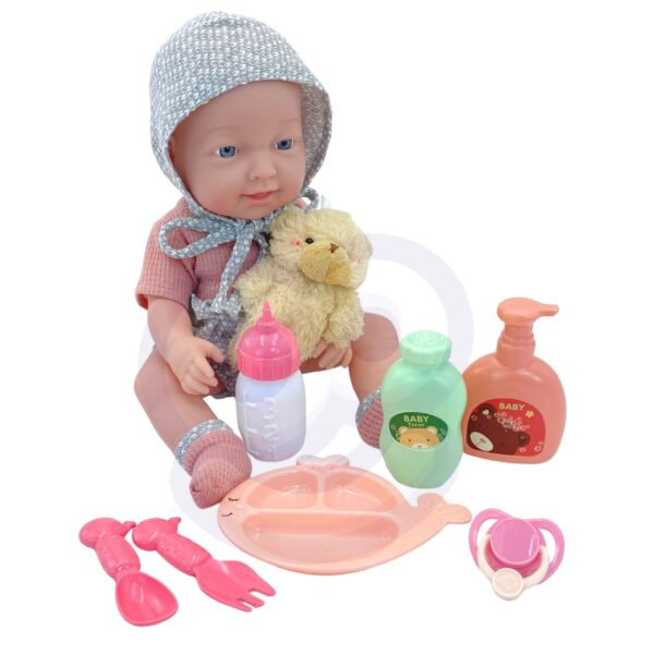 WOOPIE ROYAL Lalka Bobas 36 cm w Ubranku z Misiem Akcesoria do Karmienia - 011