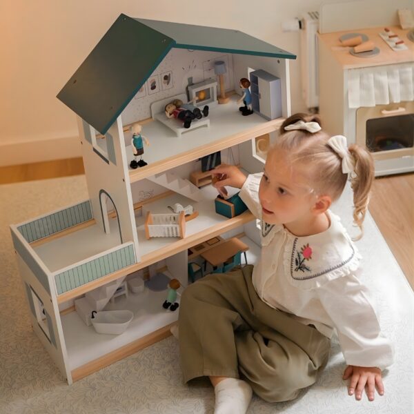 TOOKY TOY Duży Drewniany Domek dla Lalek + Figurki FSC - 003