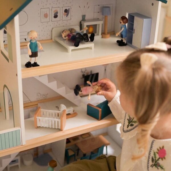 TOOKY TOY Duży Drewniany Domek dla Lalek + Figurki FSC - 007
